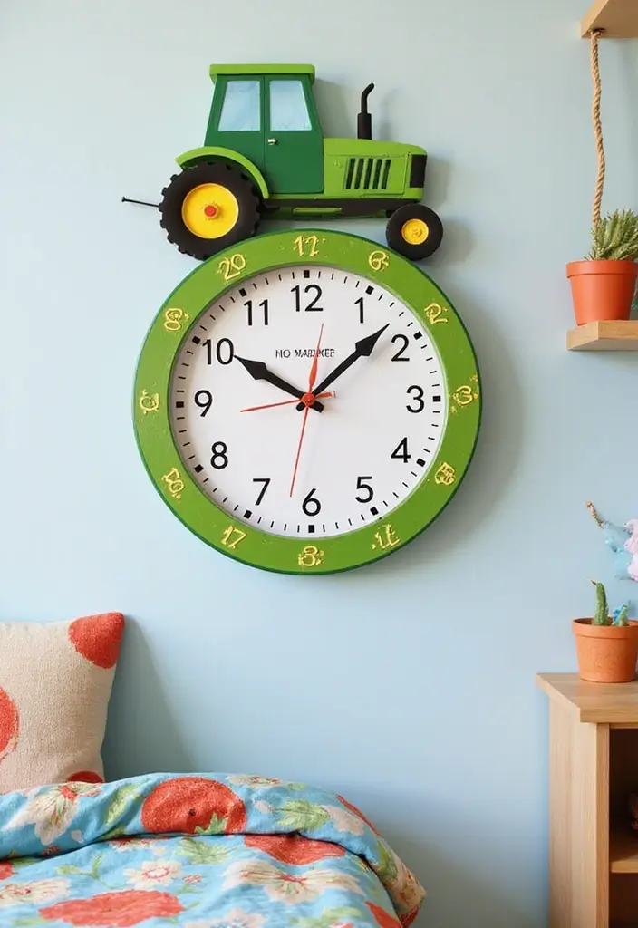 25 Tractor Bedroom Ideas for Little Boys Who Love Wheels - 11. Tractor-Themed Clock