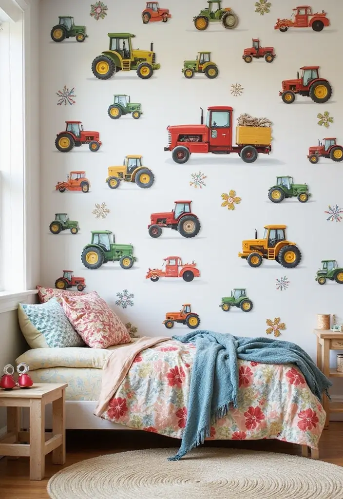 25 Tractor Bedroom Ideas for Little Boys Who Love Wheels - 2. Tractor-Themed Wallpaper