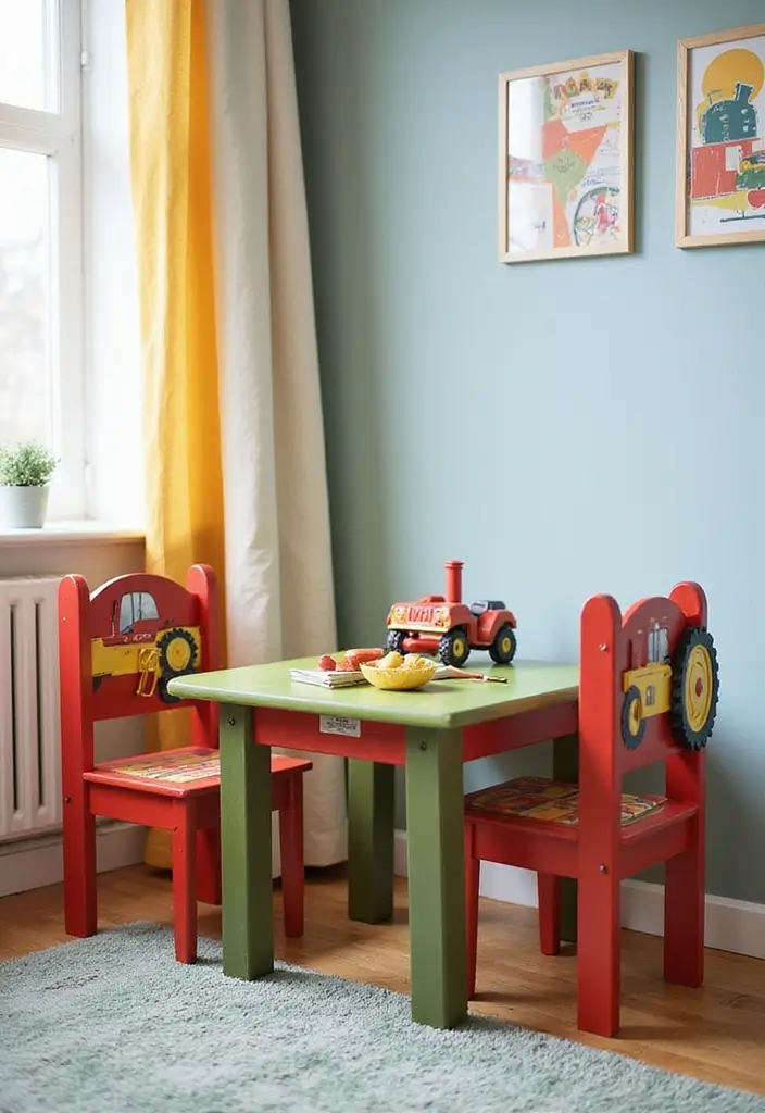 25 Tractor Bedroom Ideas for Little Boys Who Love Wheels - 20. Tractor-Themed Table and Chair Set
