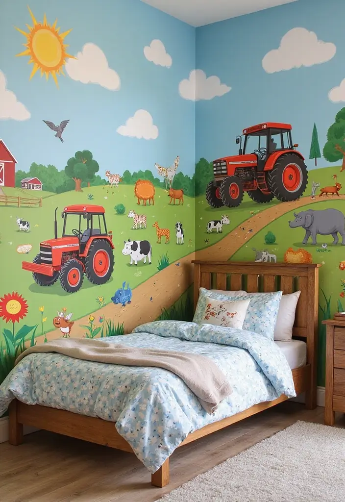25 Tractor Bedroom Ideas for Little Boys Who Love Wheels - 25. Farm Scene Mural