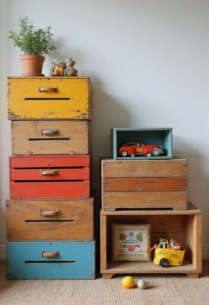 25 Tractor Bedroom Ideas for Little Boys Who Love Wheels - 3. Vintage Toy Storage