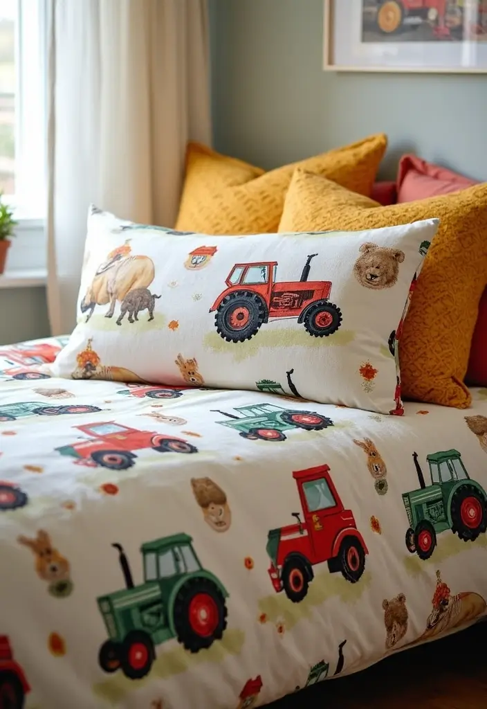 25 Tractor Bedroom Ideas for Little Boys Who Love Wheels - 4. Farm-Themed Bedding