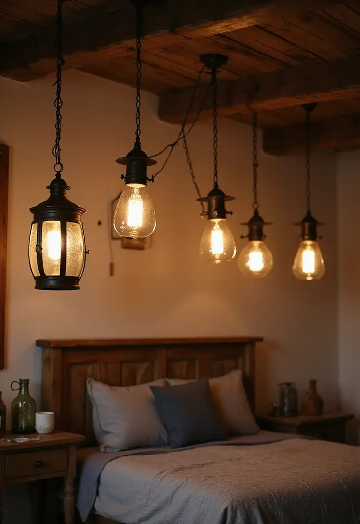 25 Tractor Bedroom Ideas for Little Boys Who Love Wheels - 9. Ceiling Decor with Vintage Lanterns
